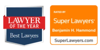 This image depicts two badges recognizing Attorney Ben Hammond for his work: Lawyer of the Year from Best Lawyers magazine and the Super Lawyers tier from SuperLawyers.com