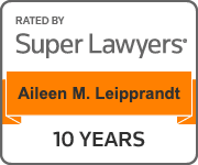 The superlawyers badge for Aileen Leipprandt. The bottom of the badge contains a line showing that she has been selected for the top superlawyers award for the past consecutive 10 years. 